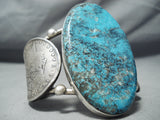 Huge Coin San Felipe Old Kingman Turquoise Sterling Silver Dollar Bracelet-Nativo Arts