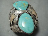 HUGE BEAR CLAW Vintage Native American Navajo Royston Turquoise Sterling Silver Bracelet-Nativo Arts