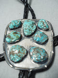 Chunky Dunky Green Spiderweb Turquoise Vintage Native American Navajo Sterling Silver Bolo Tie-Nativo Arts