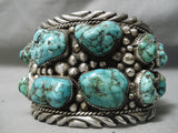 One Of The Most Chunky Turquoise Vintage Native American Navajo Sterling Silver Bracelet Old-Nativo Arts