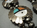 Superior Vintage Native American Navajo Inlay Turquoise Sterling Silver Squash Blossom Necklace-Nativo Arts