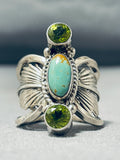 Exquisite Native American Navajo Royston Turquoise Peridot Sterling Silver Gigantic Ring-Nativo Arts