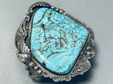 Colossal Hand Carved Bear Turquoise Vintage Native American Navajo Sterling Silver Bracelet-Nativo Arts