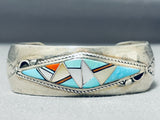 Extremely Intricate Vintage Native American Navajo Turquoise Inlay Sterling Silver Bracelet-Nativo Arts