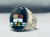 Fascinating Native American Navajo Inlay Onyx Opal Turquoise Sterling Silver Ring-Nativo Arts