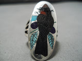 Important Native American Zuni Harlan Coonsis Bird Turquoise Sterling Silver Ring-Nativo Arts