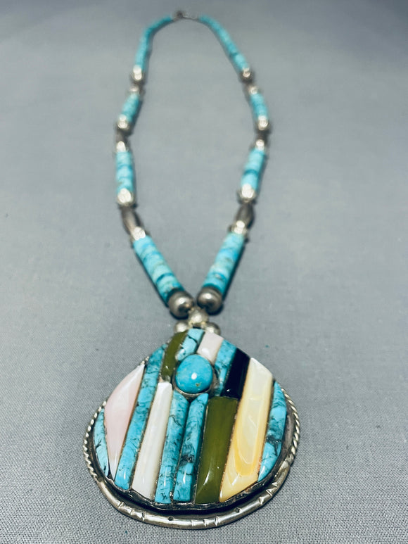 Native American Ave Marie Coriz Vintage Santo Domingo Turquoise Sterling Silver Necklace-Nativo Arts
