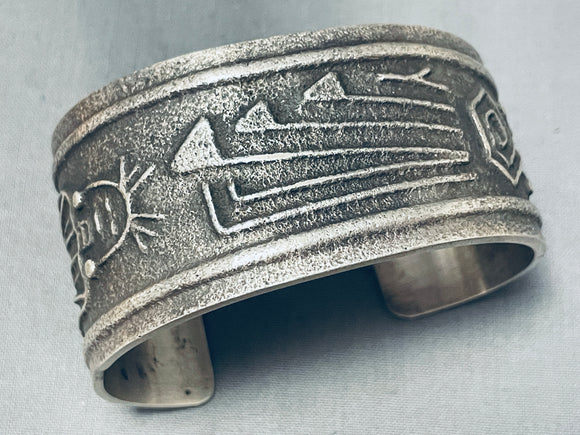 Important Chee Symbolic Native American Navajo Sterling Silver Geomtric Bracelet-Nativo Arts