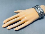 Sensational Native American Navajo Signed Sterling Silver Repousse Large Bracelet-Nativo Arts