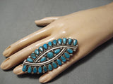 Colossal Vintage Native American Navajo Tiwsting Turquoise Sterling Silver Ring Huge-Nativo Arts