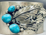 Important Blue Thunder Turquoise Vintage Native American Navajo Sterling Silver Bracelet-Nativo Arts