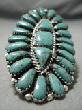 Colossal Vintage Native American Navajo Green Turquoise Sterling Silver Cluster Ring Old-Nativo Arts