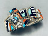 Mind Boggling Vintage Native American Zuni Turquoise Inlay Sterling Silver Bracelet-Nativo Arts