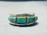 Native American One Of Most Intricate Vintage Navajo Green Turquoise Inlay Sterling Silver Ring-Nativo Arts