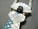 Native American Superior Vintage Santo Domingo Hand Carved Turquoise Sterling Silver Necklace-Nativo Arts