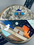 Hogan Night Native American Navajo Important Turquoise Sterling Silver Bolo Tie-Nativo Arts