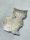 Kitty Cat Sweet Whimsical Vintage Native American Navajo Sterling Silver Pin-Nativo Arts