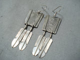 Amazing Vintage Navajo Sterling Silver Feather Earrings Native American Old-Nativo Arts