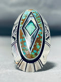 One Of The Best Vintage Native American Navajo Green Turquoise Opal Sterling Silver Ring-Nativo Arts