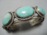 Stunning Vintage Native American Navajo Royston Turquoise Thick Sterling Silver Bracelet Heavy-Nativo Arts
