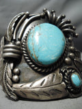Artistic Bold Vintage Native American Navajo Carico Lake Turquoise Sterling Silver Bracelet Old-Nativo Arts
