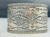 Astonishing Vintage Native American Navajo Signed Sterling Silver Handstamped Huge Bracelet-Nativo Arts