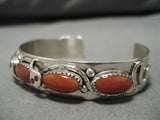 Native American Important (d.) Effie Calavaza Chunk Coral Sterling Silver Snake Bracelet-Nativo Arts