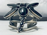 The Best Vintage Native American Navajo Jet Stone Dragonfly Sterling Silver Bracelet-Nativo Arts