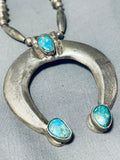 Rare Vintage Native American Navajo Gilber Turquoise Sterling Silver Naja Necklace-Nativo Arts