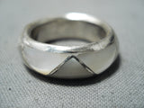 Marvelous Vintage Native American Navajo Mother Of Pearl Inlay Sterling Silver Ring-Nativo Arts