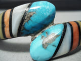 Unique Vintage Native American Navajo Turquoise Swirl Inlay Sterling Silver Bracelet-Nativo Arts