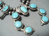 Stunning Vintage Native American Zuni Kingman Turquoise Sterling Silver Squash Necklace-Nativo Arts