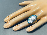 One Of The Best Vintage Mens Native American Zuni Turquoise Inlay Sterling Silver Ring Old-Nativo Arts