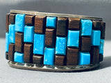 One Of The Best Vintage Native American Navajo Turquoise Ironwood Sterling Silver Inlay Bracelet-Nativo Arts