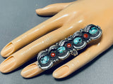 One Of The Tallest Native American Navajo Turquoise Coral Sterling Silver Ring-Nativo Arts