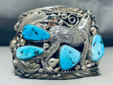 Native American Immense Howling Coyote Turquoise Sterling Silver Bracelet Cuff-Nativo Arts