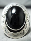 Huge Heavy Vintage Native American Navajo Jet Sterling Silver Ring-Nativo Arts