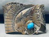 Extreme Detail Huge Vintage Native American Navajo Eagle Turquoise Sterling Silver Bracelet-Nativo Arts