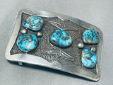 100 Gram Vintage Native American Navajo Pilot Mountain Turquoise Sterling Silver Buckle-Nativo Arts