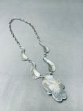 One Of The Best Vintage Native American Navajo Spiny Oyster Sterling Silver Leaf Necklace-Nativo Arts