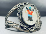 Signed Vintage Dancer Kachina Sterling Silver Native American Navajo Inlay Bracelet-Nativo Arts