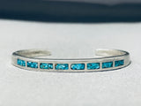 Classic Vintage Native American Navajo 8 Chip Inlay Turquoise Sterling Silver Bracelet-Nativo Arts