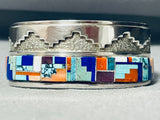 One Of The Best Vintage Native American Navajo Turquoise Inlay Sterling Silver Bracelet-Nativo Arts