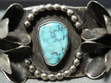 Very Rare Vintage Native American Navajo Rare Turquoise Squash Blossom Sterling Silver Bracelet-Nativo Arts