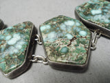 Exceptional Vintage Native American Navajo Carico Lake Turquoise Sterling Silver Bracelet Old-Nativo Arts