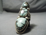 One Of The Biggest Craziest Native American Navajo Tortoise Turquoise Sterling Silver Ring-Nativo Arts
