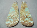 Huge Incredible Native American Turquoise Sterling Silver Slab Earrings-Nativo Arts
