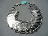 One Of Most Unique Ever Vintage Native American Navajo Turquoise Link Sterling Silver Bracelet-Nativo Arts