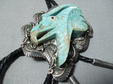 Native American Best Vintage Navaj Eagle Hand Carved Turquoise Sterling Silver Bolo Tie-Nativo Arts