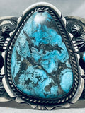 Colossal Native American Navajo Blue Diamond Turquoise Sterling Silver Repoussed Bracelet-Nativo Arts